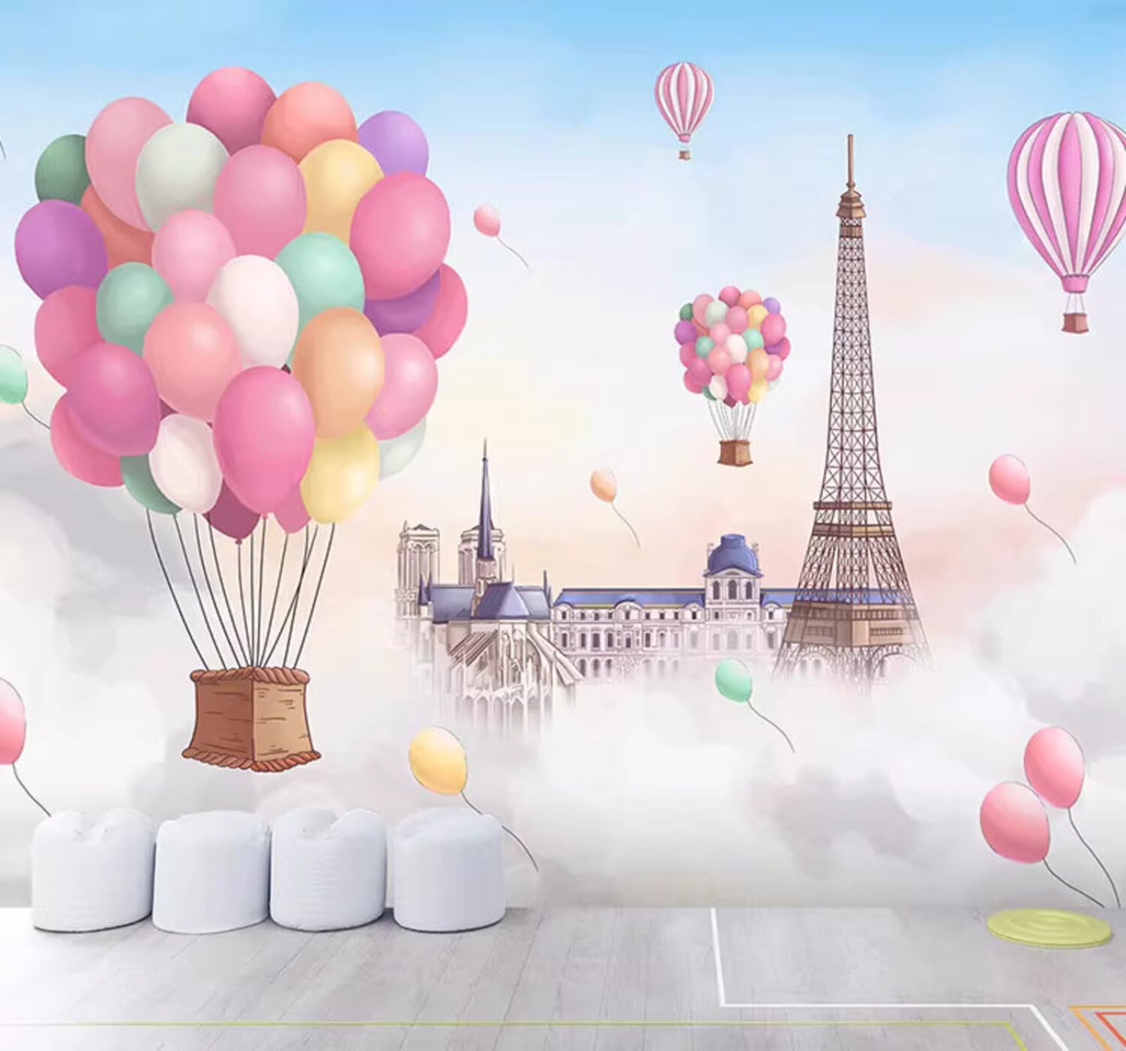 Xlming 200Cm×140Cm(B×H) Minimalist Beautiful Dreamlike Balloons Architecture 3D Wallpaper Luxury Silk Study Dining Feature Sofa Grey Bedroom Living Room Tv Decorative Wall-200Cm×140Cm