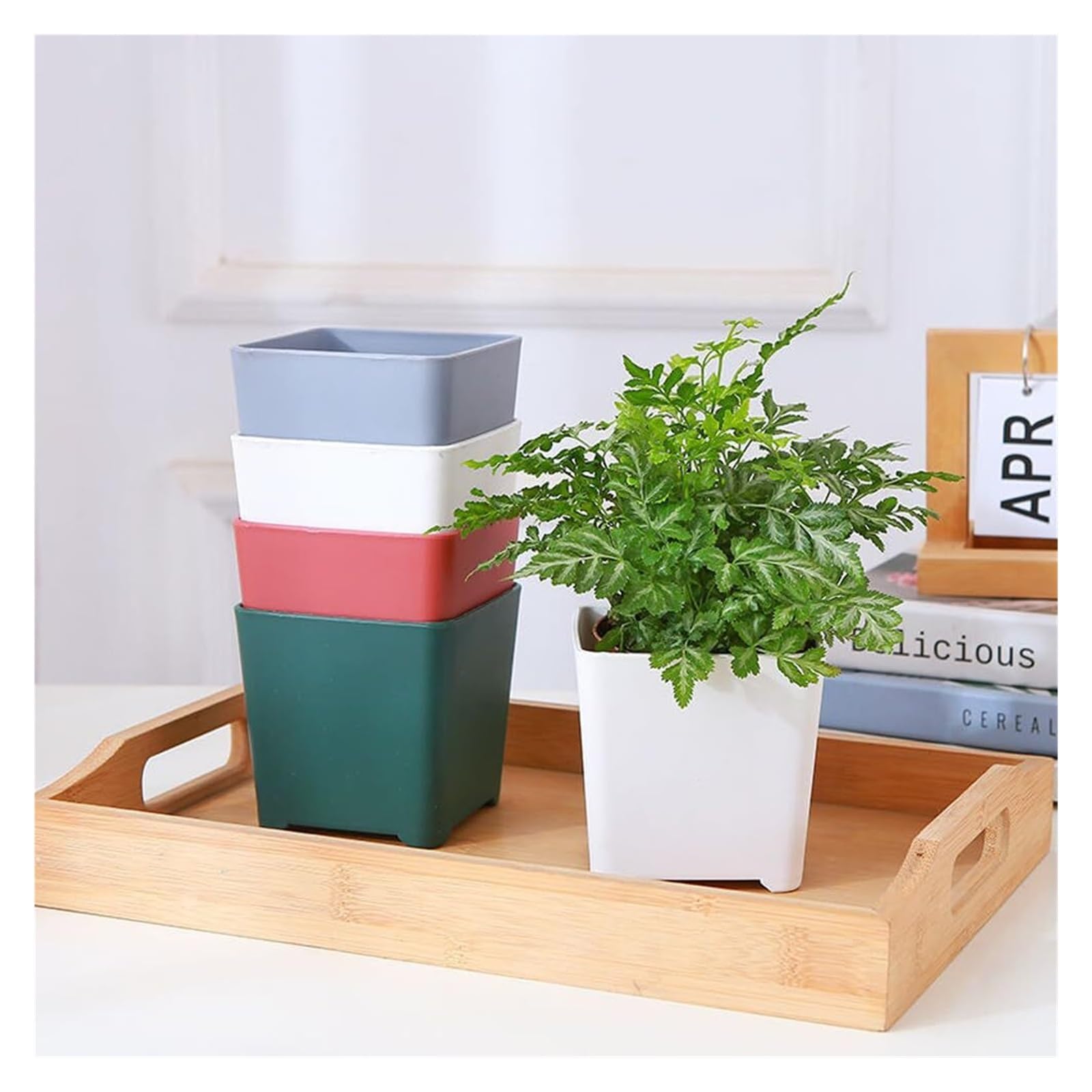 Vasi per piante da interno Confezione da 5 fioriere in resina, vasi fiori quadrati for piante grasse Decorazioni per veranda e spazi esterni(Without Tray)