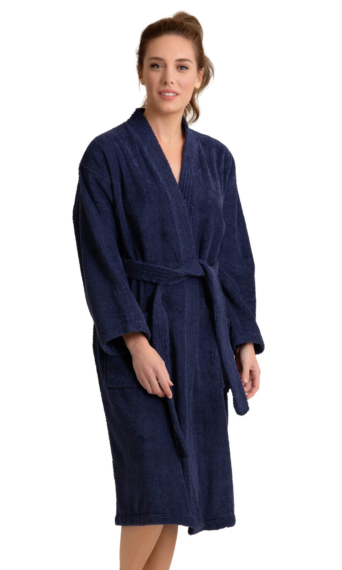 Soft Touch Linen Women's Robe Terry Cloth Kimono Bathrobe Thick 100% Cotton