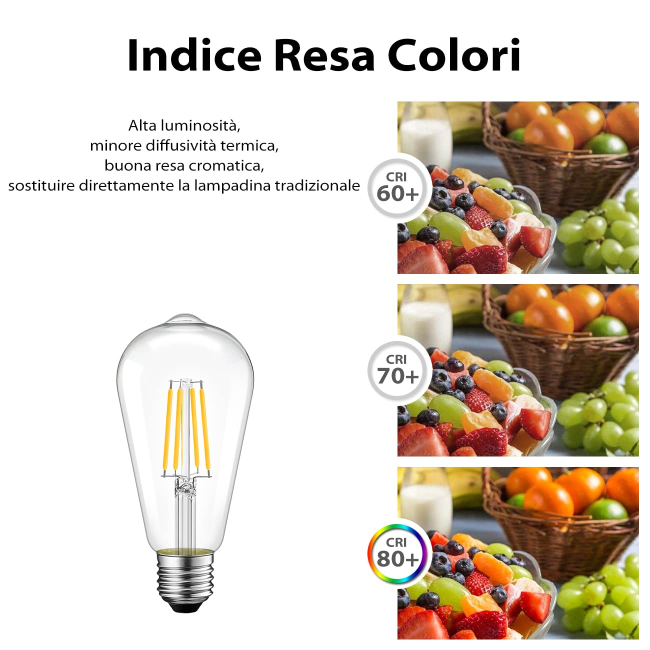Lampadine di Filamento a LED Attacco E27,LVWIT ST64 Edison Vintage,8W EquivalentI a 75W, 1055 Lumen, Luce Bianca Calda 2700K,Consumo Basso,Risparmio Energetico,Non Dimmerabile – Pacco da 6 Pezzi