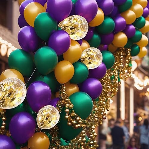 Miniatura 6 de GIFTEXPRES - Paquete de 50 globos de fiesta de Mardi Gras, globos de látex de Mardi Gras, morado, dorado, verde, Mardi Gras (50 Mardi Gras)