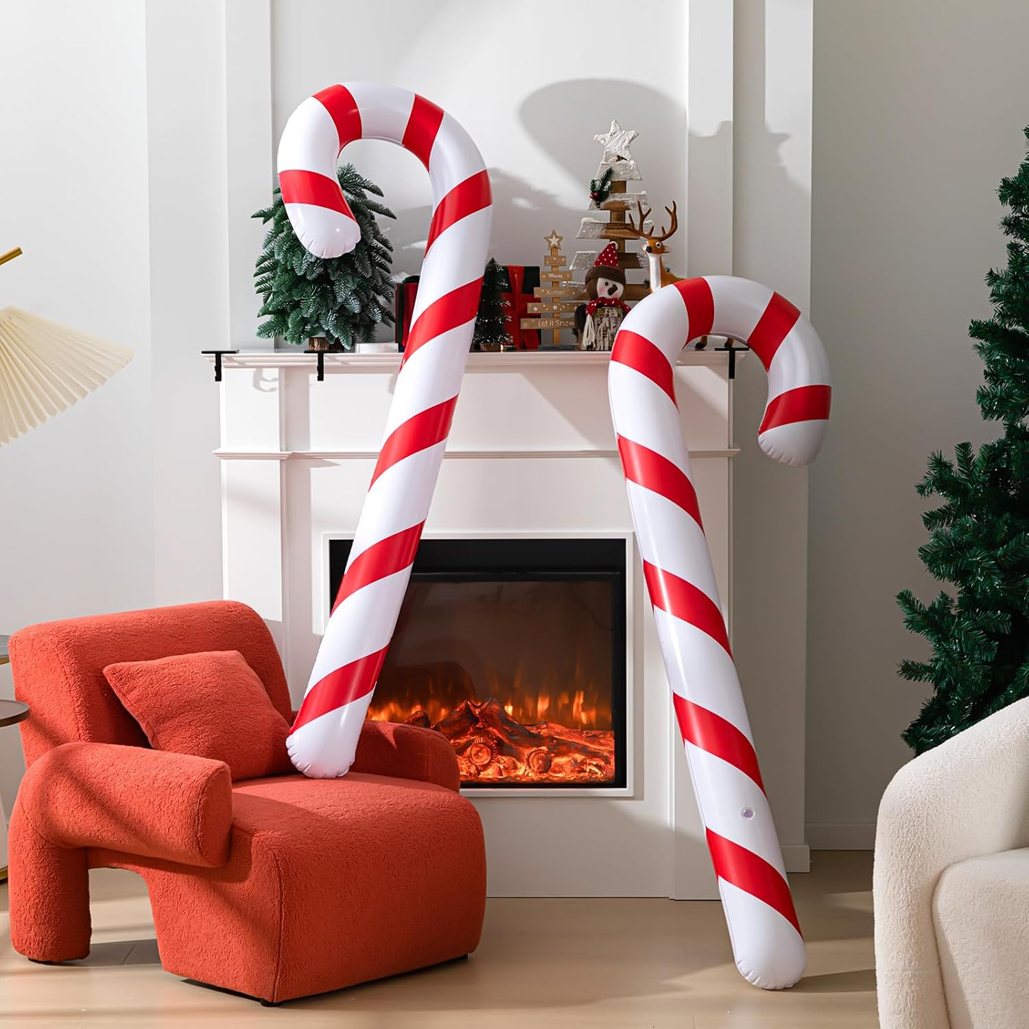 Leyndo 4 Pcs 5.5 ft Inflatable Christmas Candy Cane for Christmas Decorations Jumbo Candy Cane Balloons for Xmas Indoor Outdoor Pool Yard Party Favors (Red and White)