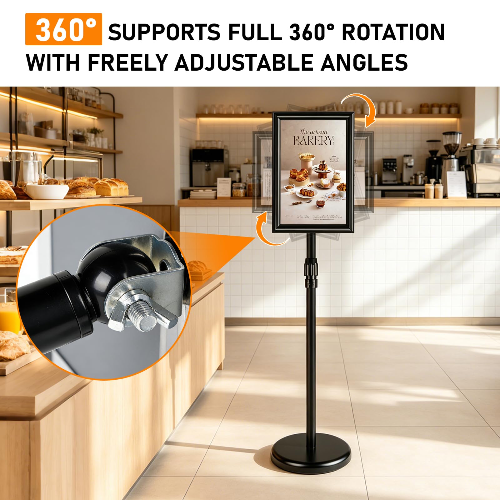 A4 Porte Affiche Sur Pied 297 x 210 mm Réglable 70-120 cm, Porte Menu Restaurant Exterieur A4, Présentoir Affichage Sur Pied 360 Degrés, Panneau Affichage Exterieur Etanche Amovible