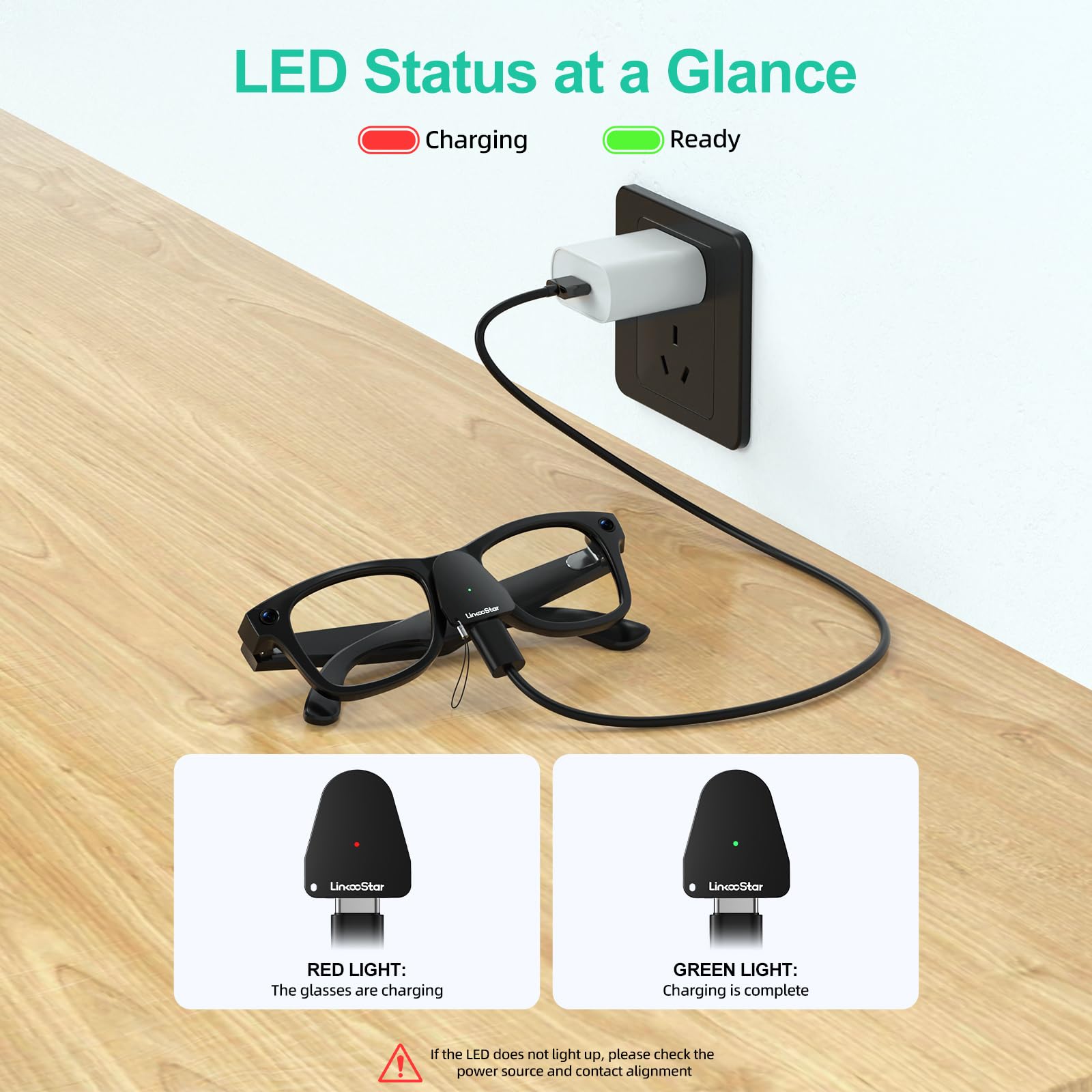 2Pack Adattatore di ricarica per Occhiali Intelligenti Meta Gen 1 & 2, Connettore ricarica portatile USB-C per Wayfarer,Headliner, Skyler & Oakley Meta HSTN,Ricarica sicura e veloce con indicatore LED