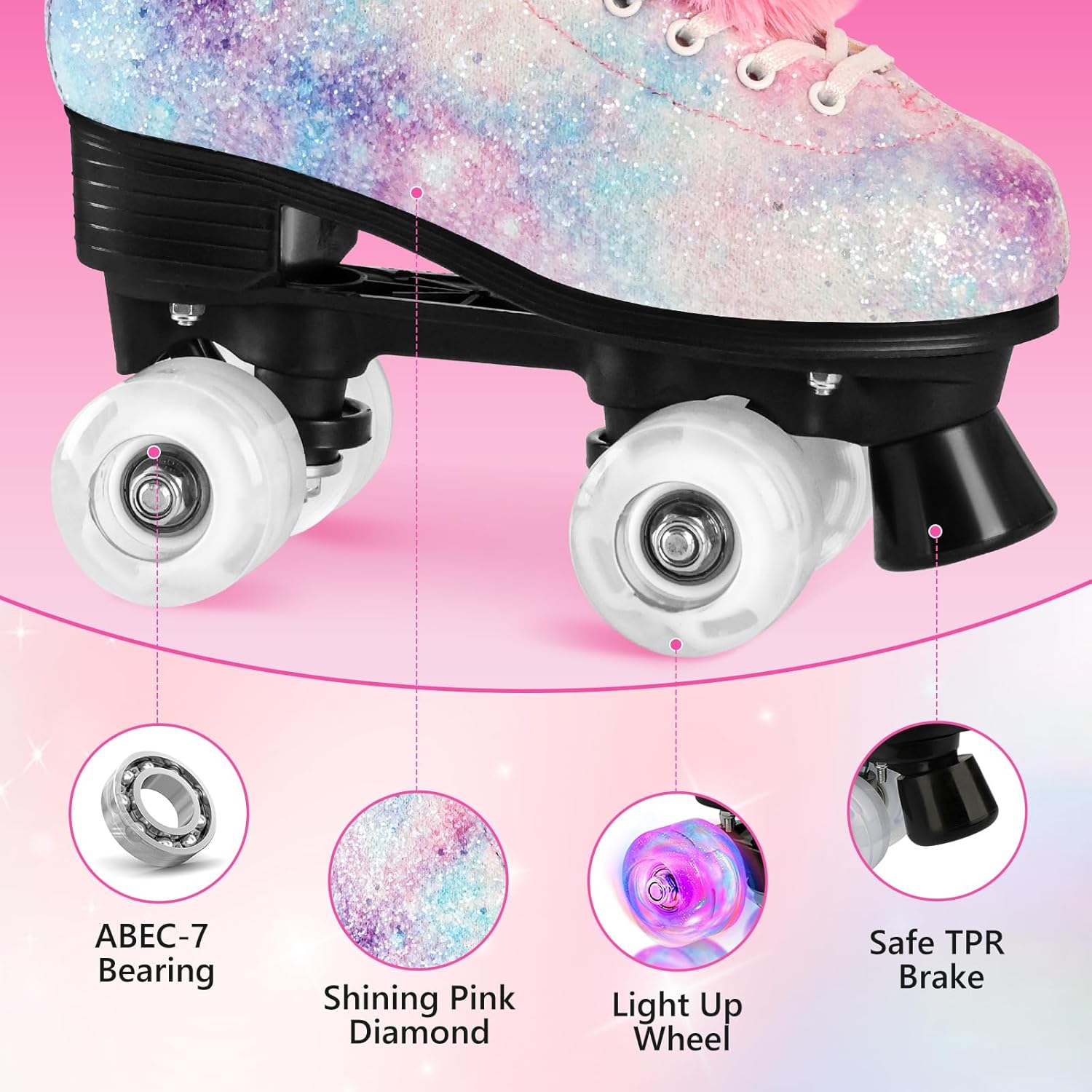 Roller Skates for Women, Men Light-Up Wheels Double-Row Rollerskates High-Top PU Leather Classic Designs Skate Shoes for Girls Beginners with a Shoes Bag Size 5 6 7 8 9 10 Indoor Outdoor