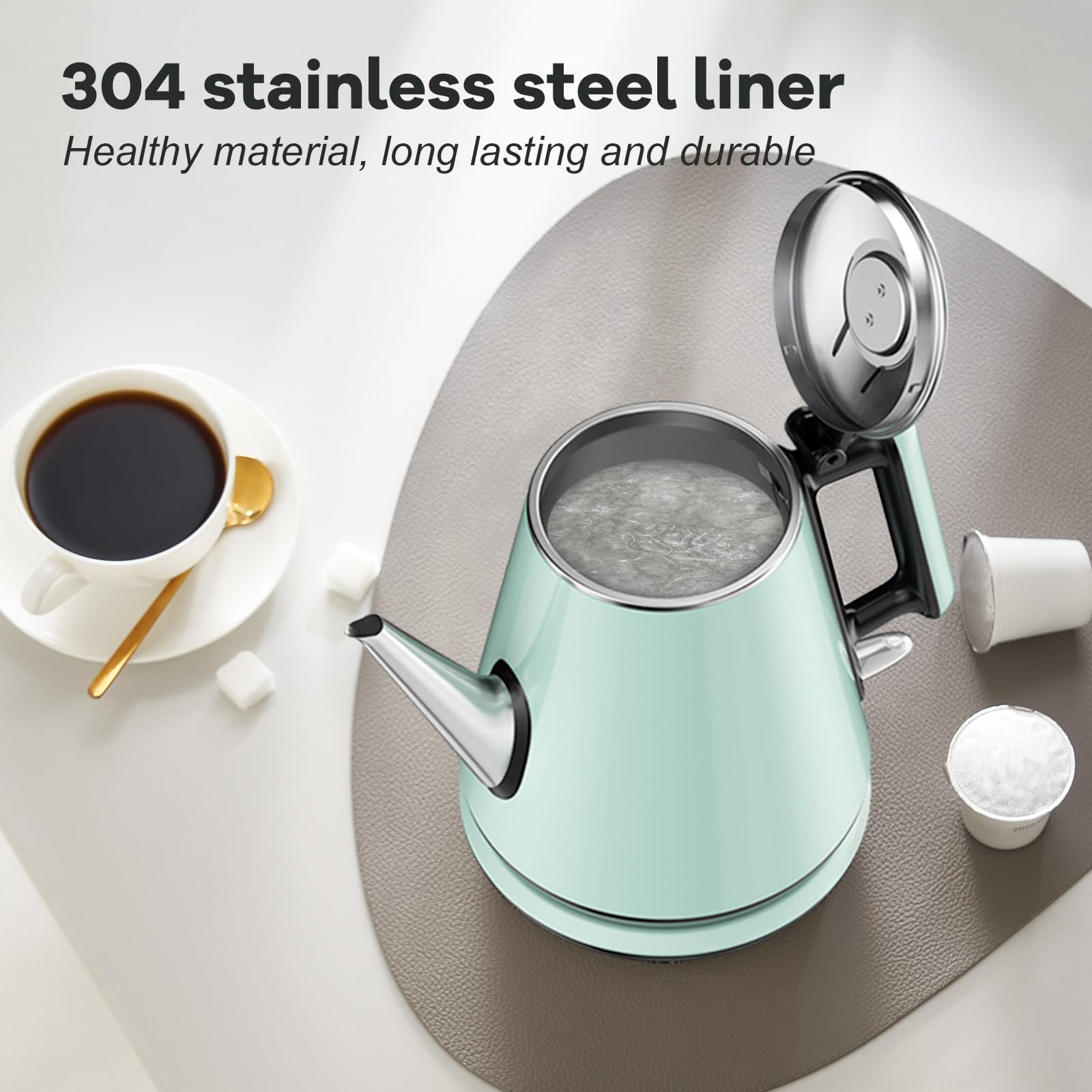 Waterkoker van RVS met Temperatuurinstelling, Gieterhalskoker 1L, Theemaker 1000W, 360° Basis, Intelligente Brandwering, Automatische Uitschakeling bij Hoge Temperatuur, Zwart Waterkoker van RVS met Temperatuurinstelling, Gieterhalskoker 1L, Theemaker 1000W, 360° Basis, Intelligente Brandwering, Automatische Uitschakeling bij Hoge Temperatuur, Zwart