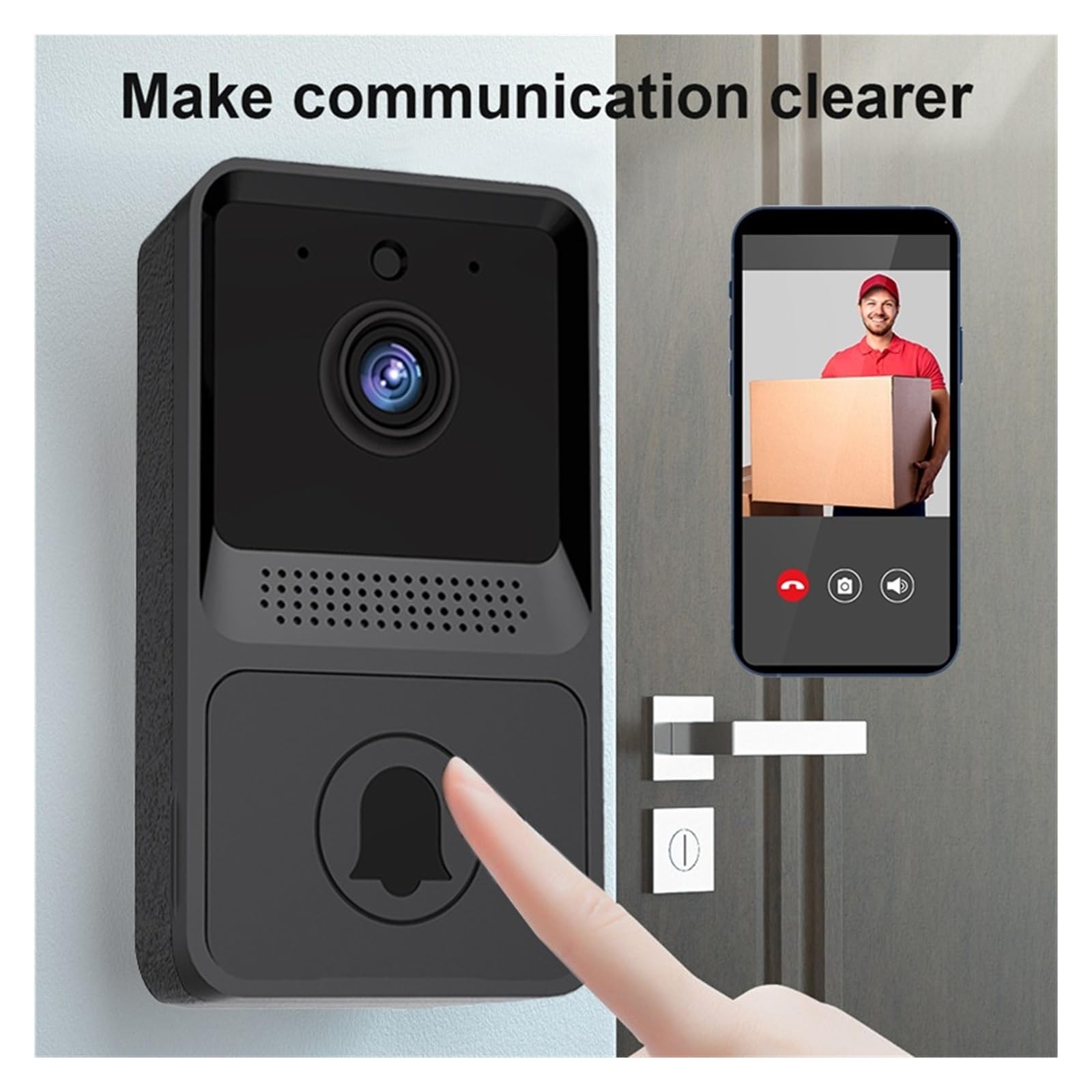 WiFi Extérieur Smart Home Caméra Vidéo Sonnette Sécurité Porte Cloche Vision Nocturne Interphone Vidéo sans Fil Bouton Ménage Sonnette(Color:Upgrade Grey)