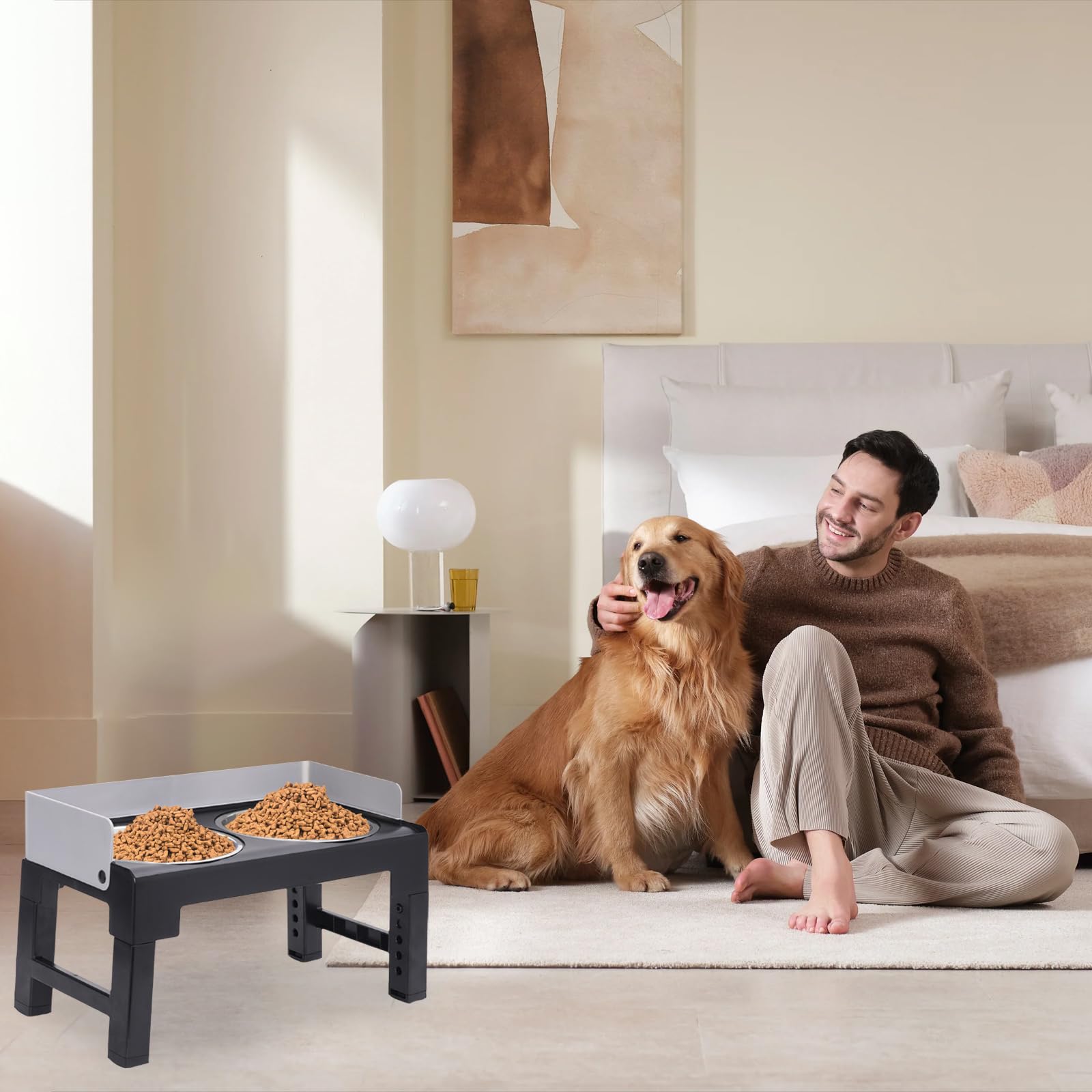 Ciotole Rialzate Regolabili per Cani 6 Altezze,2 Ciotole in Acciaio Inox,Pieghevole,Antiscivolo Adatte a Cani Piccoli,Medi e Grandi