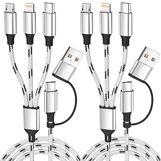 Travel Essentials Multi Charging Cable(2Pack, 5FT), 5 in 1 Charging Cables for Multiple Devices, Nylon Braided Universal Phone Charger Cord USB A/C to Type C/Micro USB/IP for iPhone16/15/14/Phone&Pad - Amazon product rated Grade B