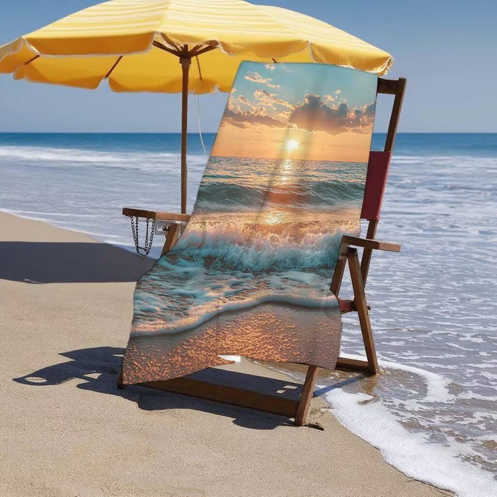 Toalla de Playa Grande 220x100cm/35x70cm, Juego de 2 Toalla Microfibra XXL de Antiarena, Toallas Playa Suave Ligera, Absorbente Secado Rápido, Beach Towel Viaje, Regalo Mujer Hombre (Atardecer) B-25