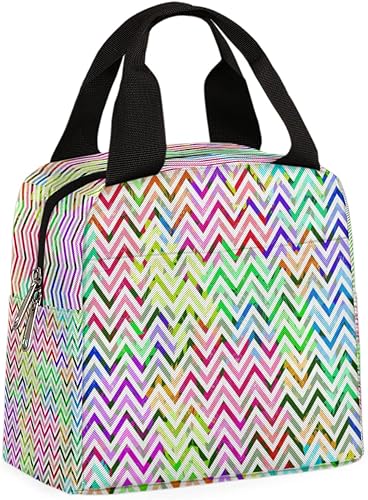 Chevrons - Lonchera geométrica para mujer, bolsa de almuerzo aislada, colorida bolsa de almuerzo, bolsa de almuerzo reutilizable, bolsa de almuerzo