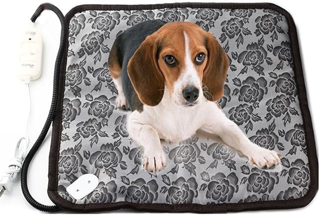 RIOGOO Pet Heating Pad, Dog Cat Electric Heating Pad Waterproof Adjustable Warming Mat with Chew Resistant Steel Cord 17.7"x17.7"
