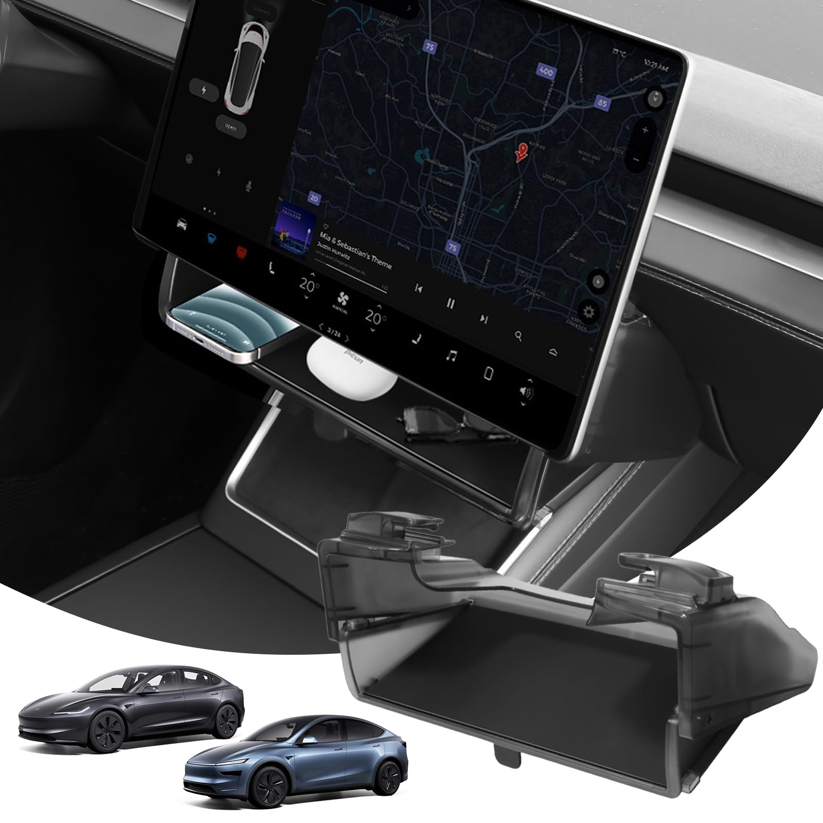Abystar Under Screen Storage Organizer for Tesla Model 3 Highland 2024-2026 & Model Y Juniper 2026, Hiddenable Privacy Storage Box for Model Y Juniper