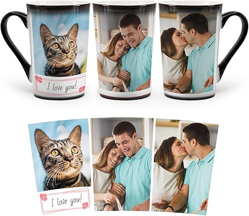 Taza personalizada, tazas personalizadas que cambian de color, con collage de 3 imágenes, taza de café mágica con foto, imagen, nombre, texto,