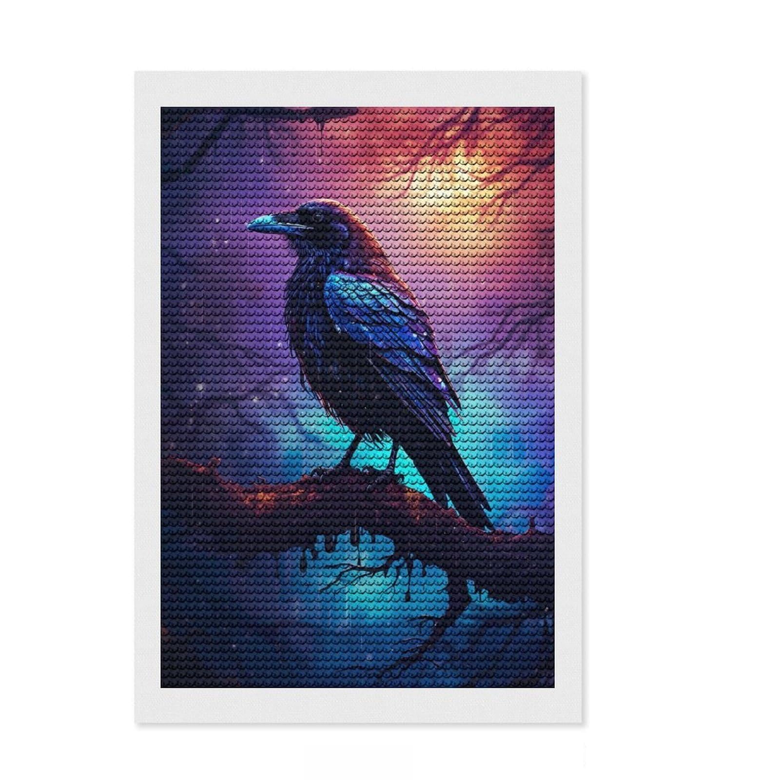 Junmoney Epic Rainy Crow Diamond Painting Canvas Kit 8"x12", Home Decoration, Wall Art Gift, with Tool Kit, Easy Craft Set, DIY