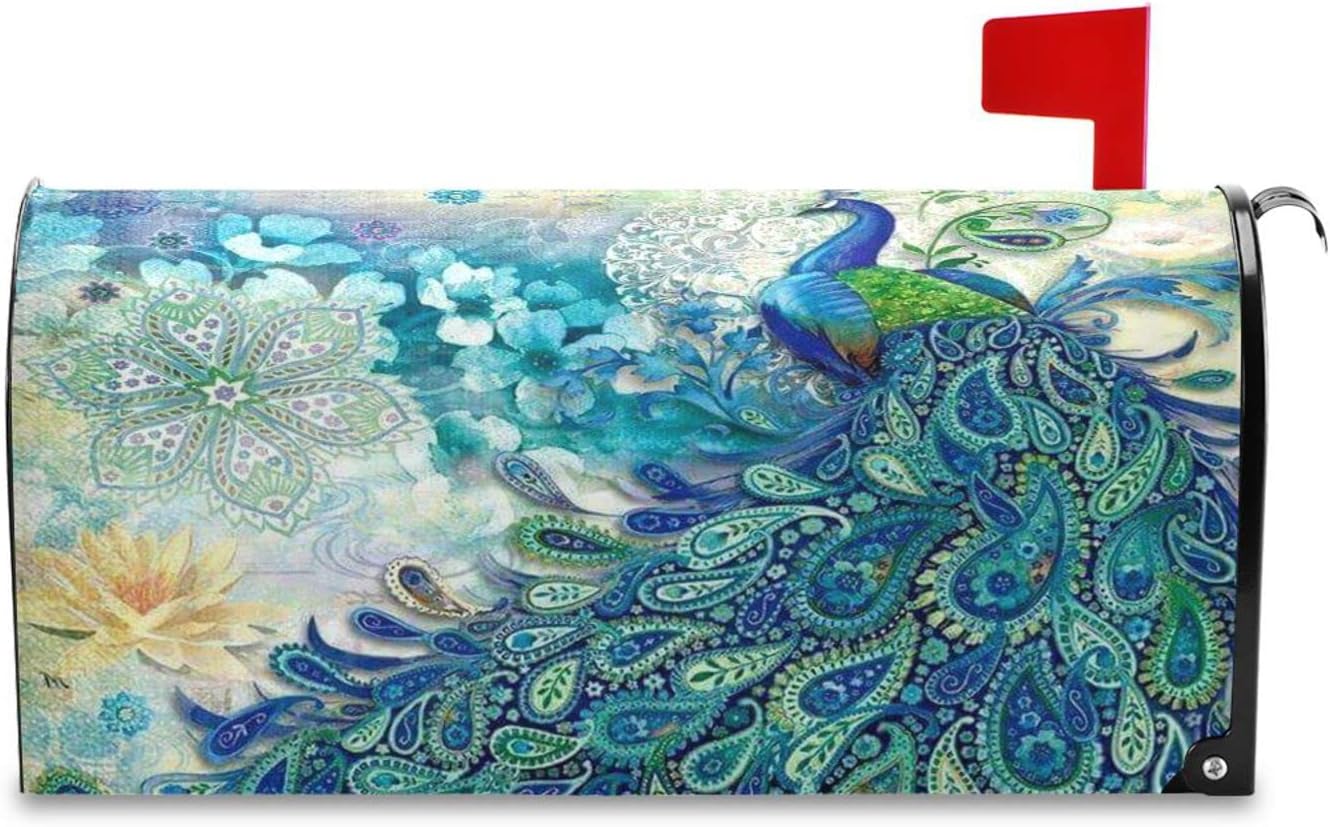 Mailbox Cover Magnetic Beautiful Peacock Mail Wraps Cover Magnetic 18 x 21 Inch