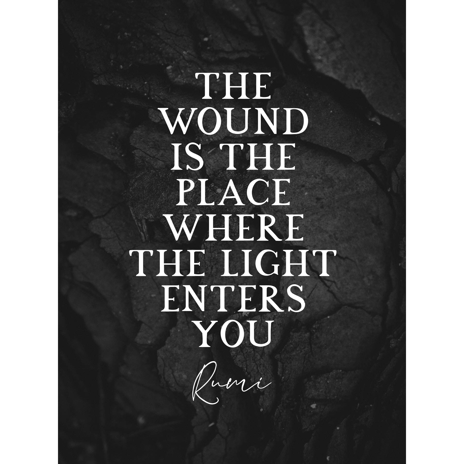 Artery8 Slate Quote Rumi Wound Light Enters Premium Wall Art Canvas Print 18X24 Inch