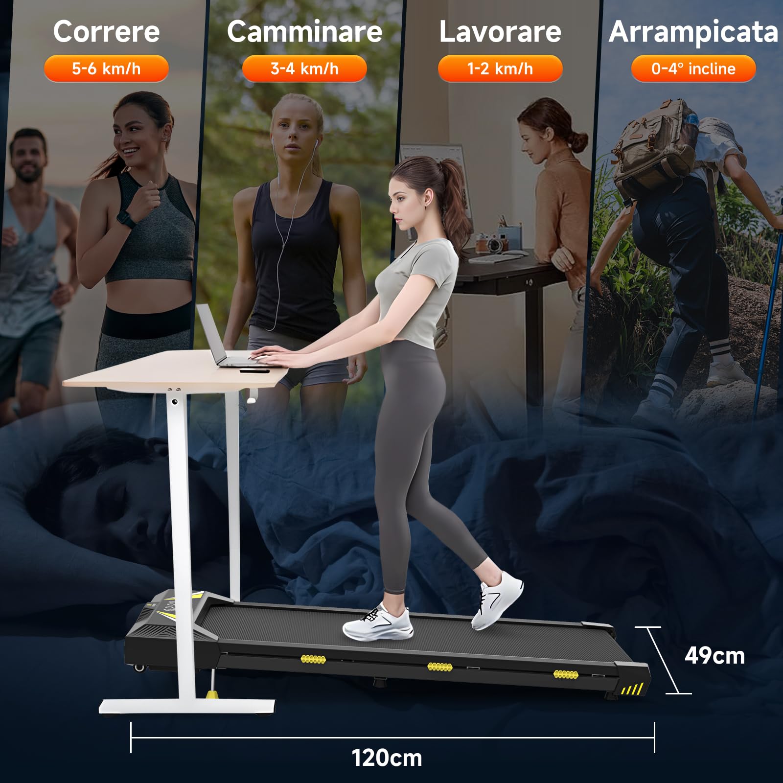 4 in 1 Tapis Roulant Walking Pad 1-6km/h Tapis Roulant Compatto per casa e ufficio con Display LED e Telecomando