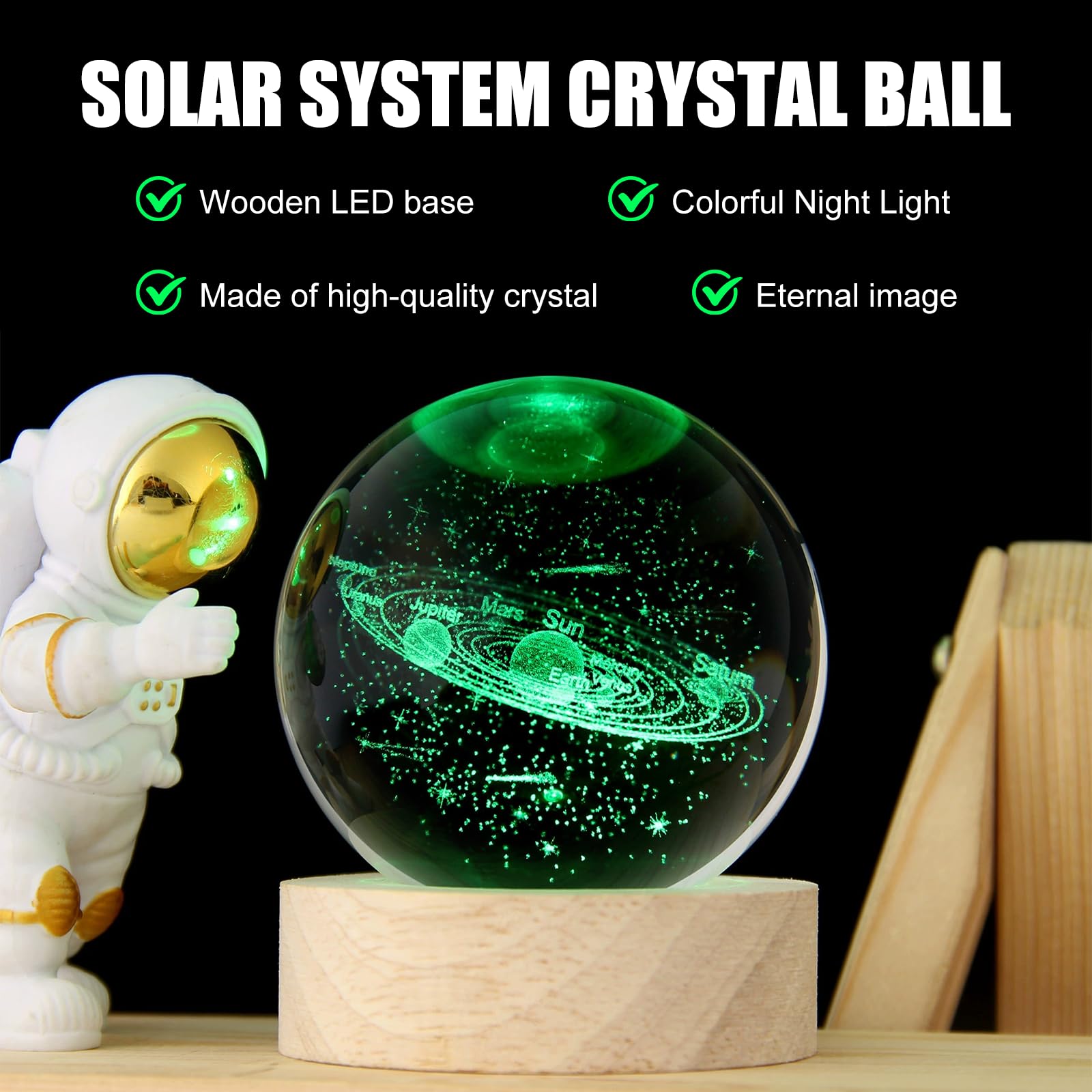 BAODELI 3D Solar System Crystal Ball, 80mm Decorative Quartz Glass Ball, Universe Laser Engraved Model Astronomy Sphere, Paperweight Crystal Display Sculpture Home Decor Crafts for Kids Friends