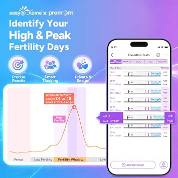 Ovulation Fertility Test Predictor Kit: Easy@Home 10 LH Strips Precise Fertility Test for Women Ovulation - Powered by Premom Ovulation Tracker App