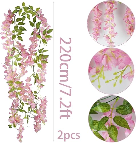 Miniatura 3 de CISDUEO 2 piezas de flores colgantes de glicina, flores de glicina, guirnalda de vid, decoración de arco de boda, enredaderas de glicina