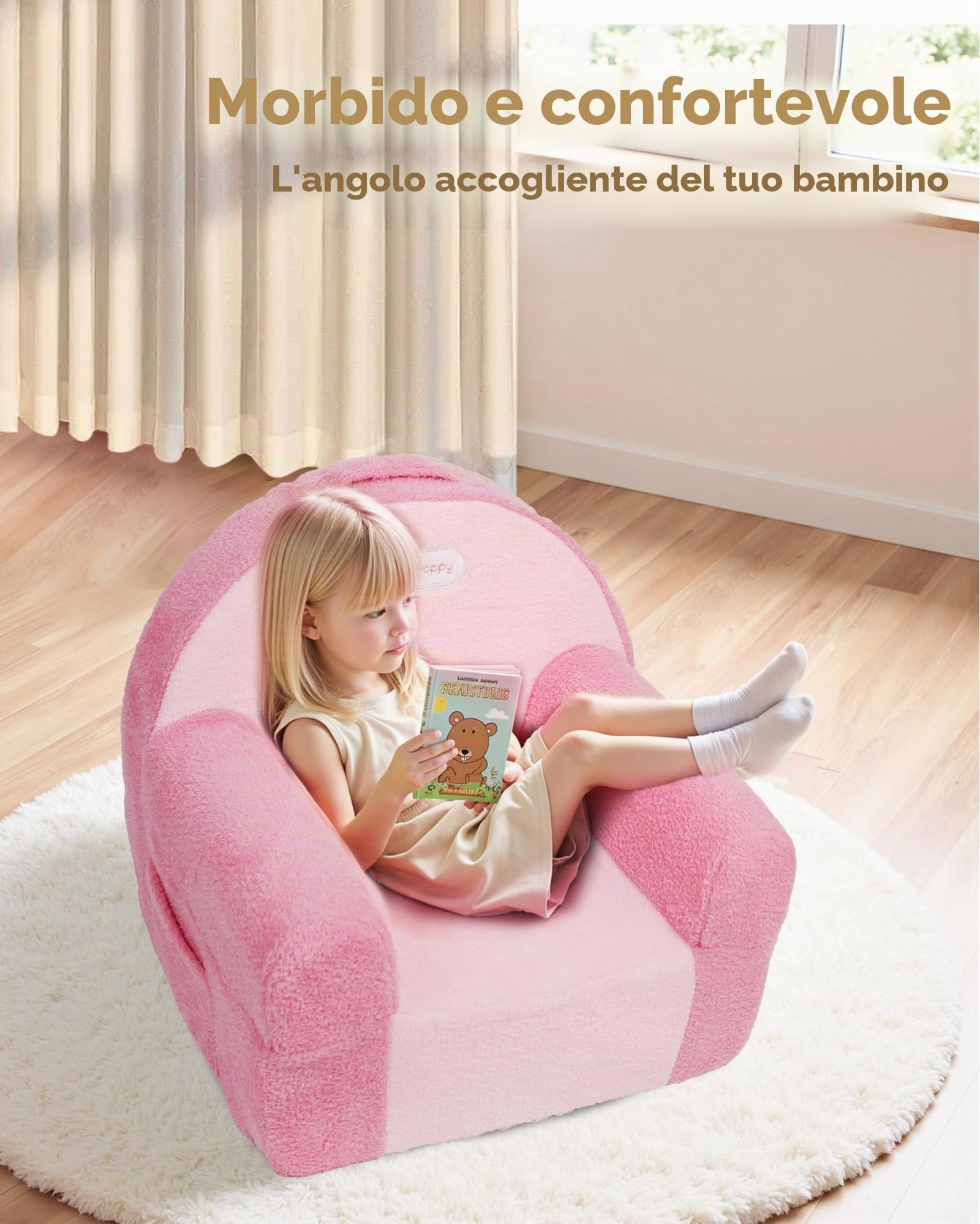 Heypappy Divano per Bambini, Divanetto Schiuma Confortevole con Copertura in Morbido Velluto, Sofà Bimbi per Giocare e Studiare, che si Abbina Bene a Qualsiasi