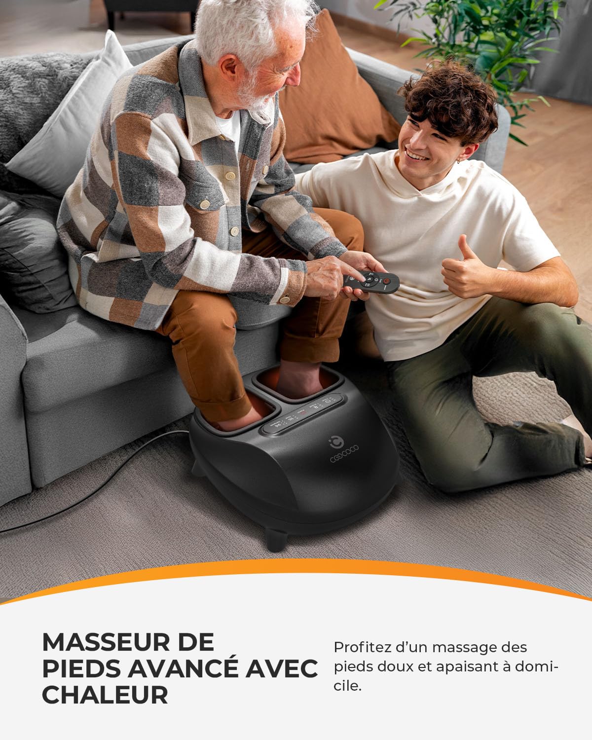 CooCoCo Masseur de Pieds Shiatsu Électrique avec Chaleur et Télécommande, ABS Appareil Massage des Pieds avec Compression et Pétrissage Profond, Massage Pieds, Cadeau pour Femme et Homme