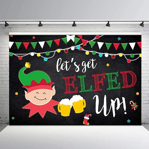 Miniatura 4 de MEHOFOND Fondo de fotografía de elfo para adultos, 7 x 5 pies, luces con purpurina para Navidad, suéter feo de invierno, Navidad, vacaciones,