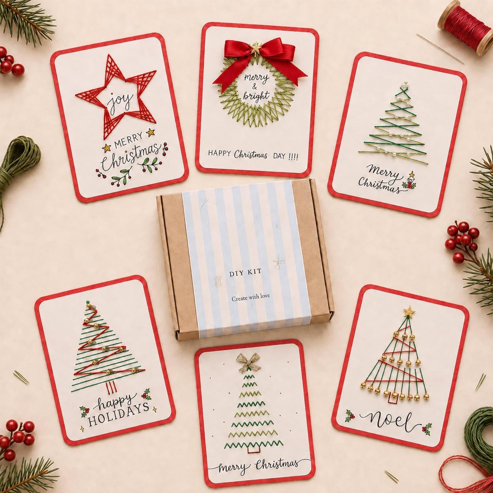 Christmas Embroidery Cards Kit, 6 Design Christmas Cards Making Kits