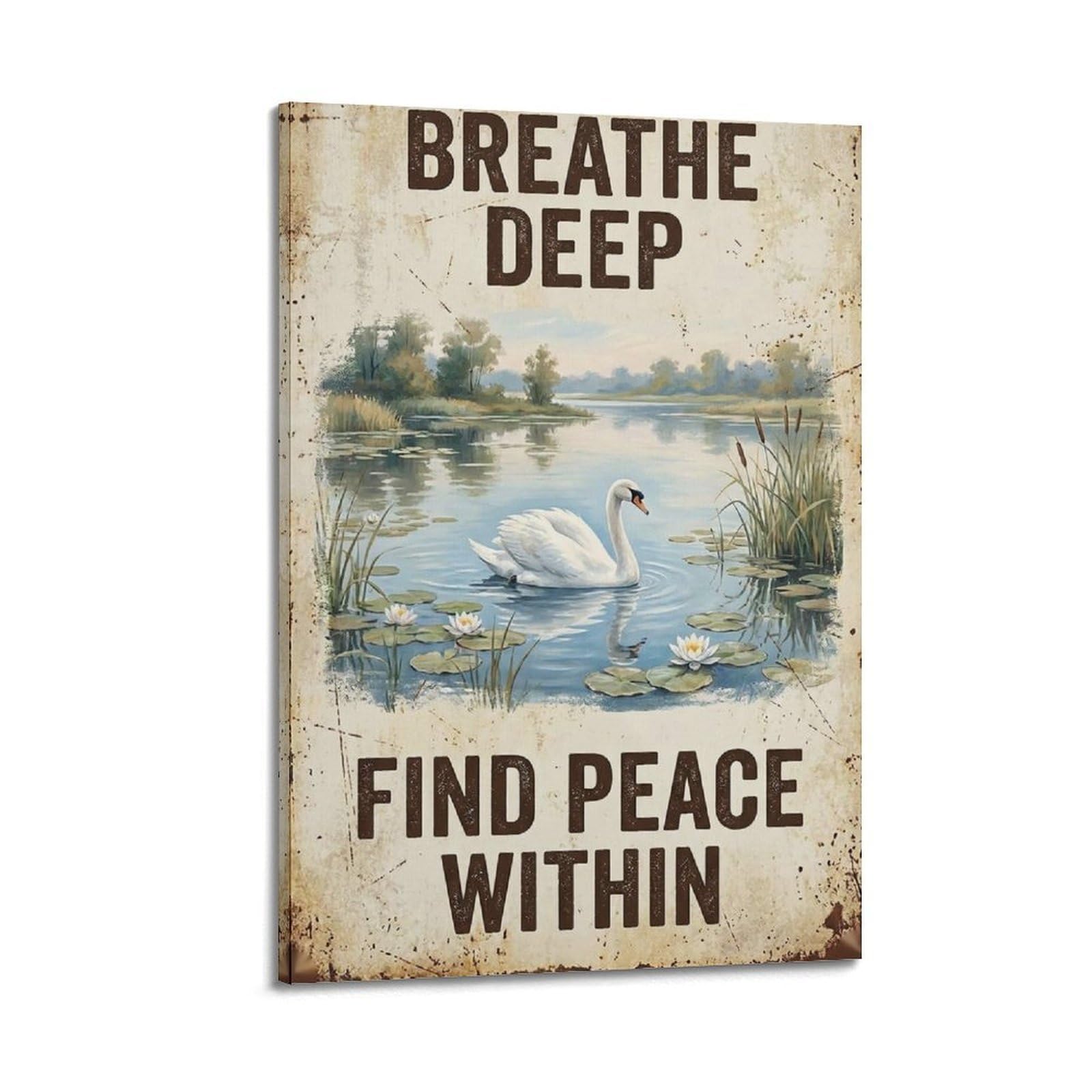 OKAHYS Breathe Deep Quote Poster Peace Within Classic Country Modern Decorative Canvas Prints - Ideal Wall Art for Family, Man Cave, Game Room, Boys & Girls Bedroom 20x30inch