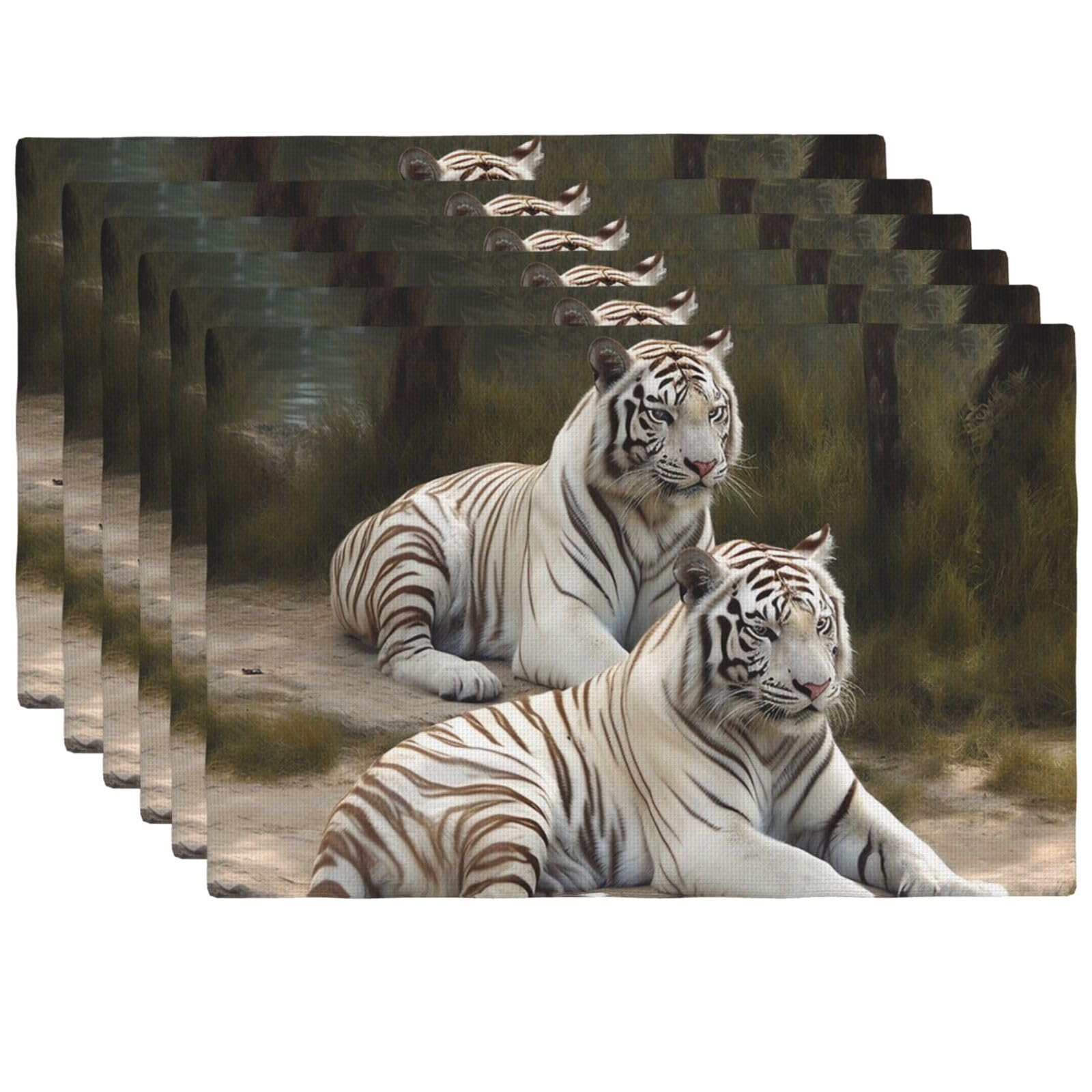 Sets de table en lin synthétique tigres blancs 45x30 cm lot de 6
