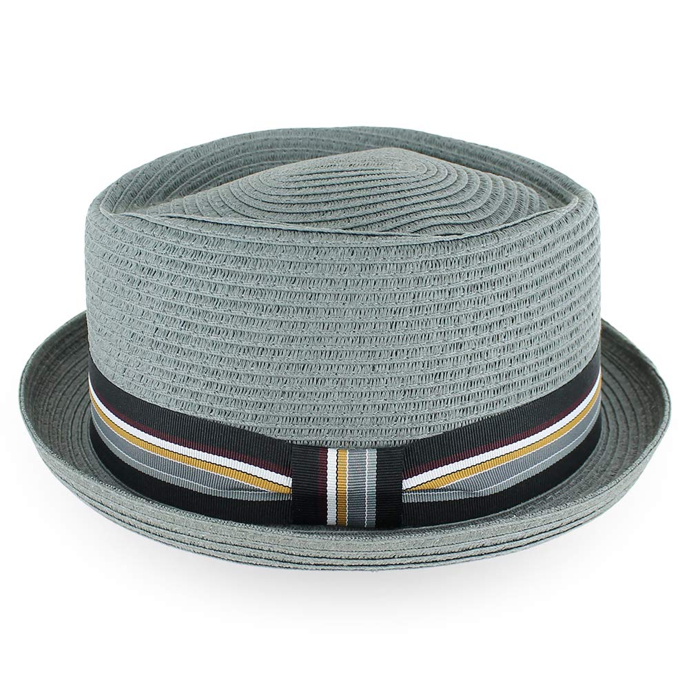 Belfry Men/Women Summer Straw Pork Pie Trilby Fedora Hat in Blue, Tan, Black
