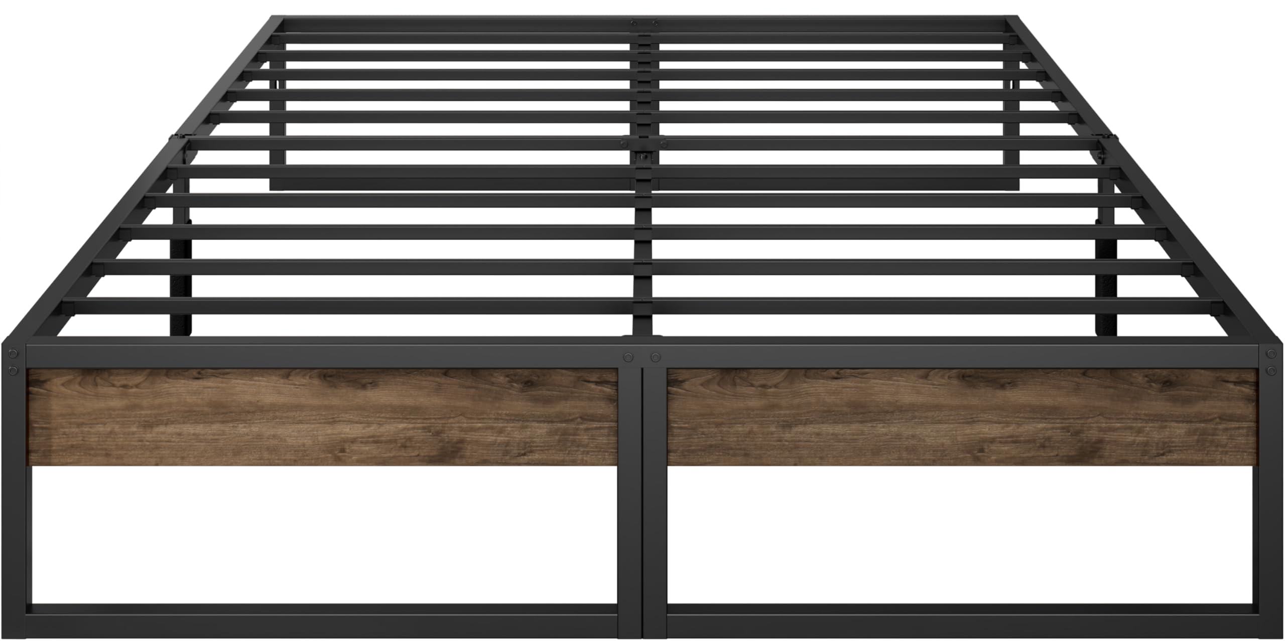 Full Bed Frame, 14 Inch Full Size Metal Platform Bed with Rustic Wood, 2000 lbs Capacity, Metal Bed Frame No Box Spring Needed with Underbed Storage Space - Easy Assembly and Noise Free