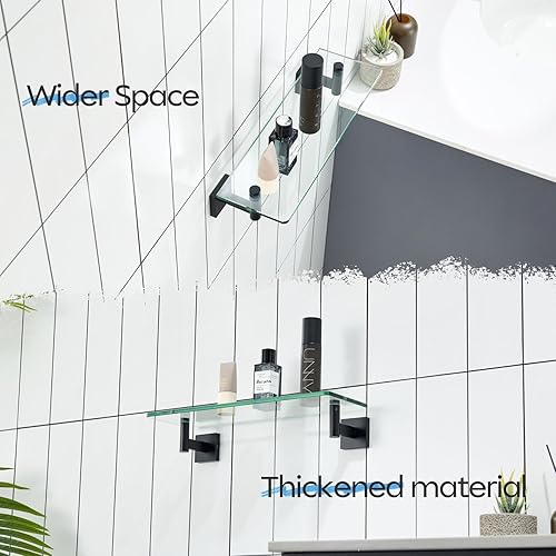 Miniatura 5 de KOKOSIRI Estantes flotantes de vidrio de 16 pulgadas para dormitorio, sala de estar, cocina, estante colgante a prueba de óxido, montado en la