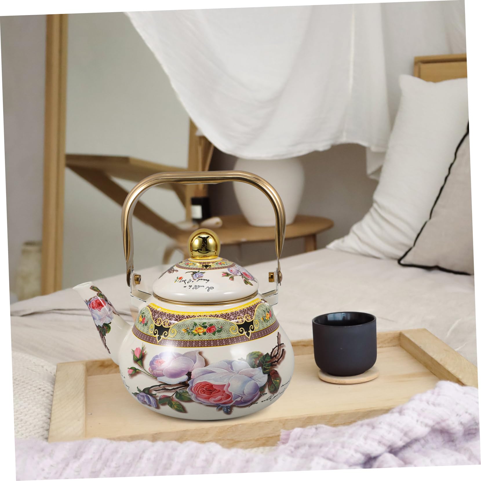 Cabilock 2 Piezas tetera hervidor de infusión de té taza de camping té de hojas sueltas más empinado difusor de té verde colador cafeteras olla de agua hervidor de agua para estufa esmalte