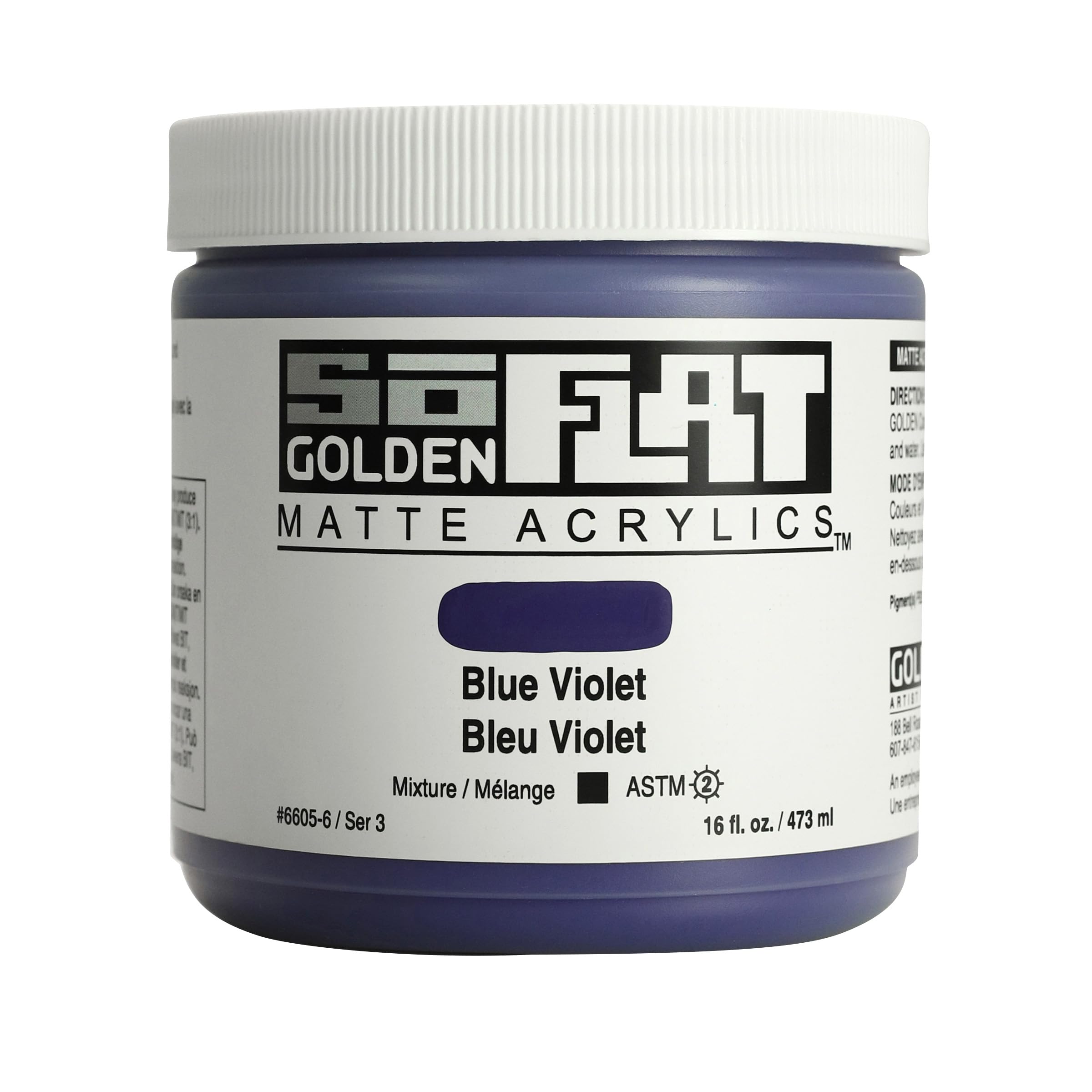 Peinture acrylique mate opaque GOLDEN SoFlat Blue Violet grand pot 473 ml