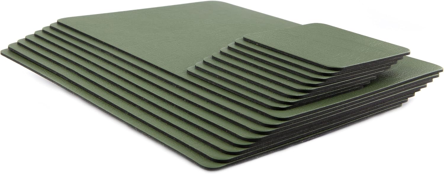 Sets of 8 Olive Green Recycled Leather Placemats (28cm x 21cm) and 8