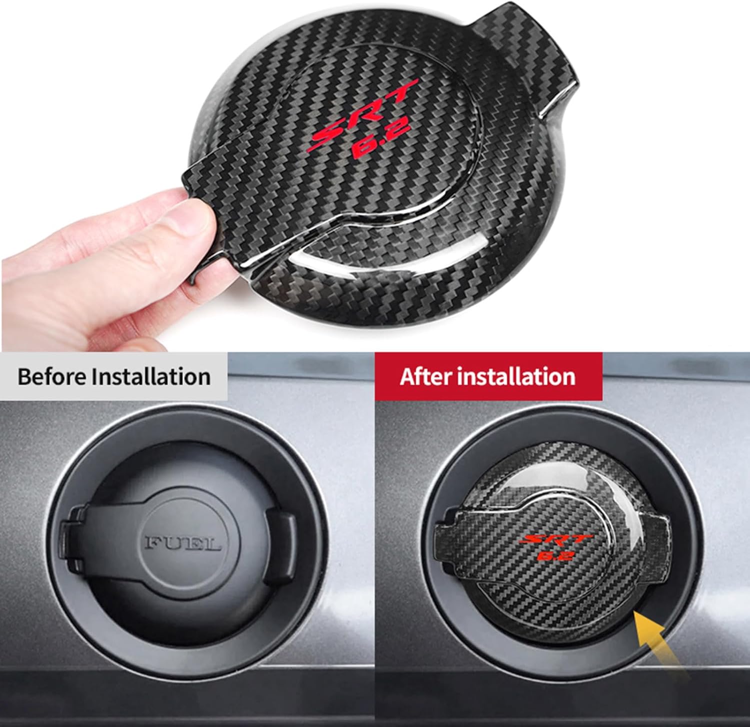 Real Carbon Fiber Car Gas Tank Cap Fuel Filler Door Cover Trim Compatible with Dodge Challenger SRT 2008-2023 Challenger 2009-2023 (Black)