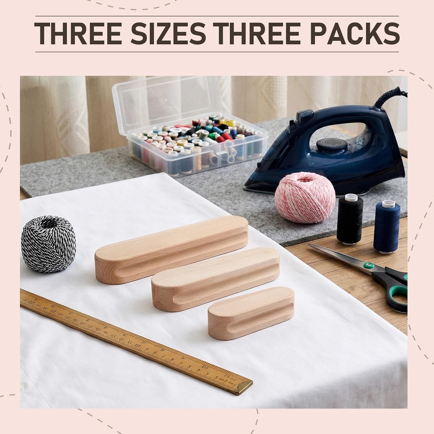3 PCS Tailors Clapper Wooden Clapper for Quilting, 7/9.4/12 Inch Wood Ironing Pressing Bar Hardwood Clappers Multipurpose Professional Clappers Sewing Tool Wooden Quilters Pressing Tools for Sewing