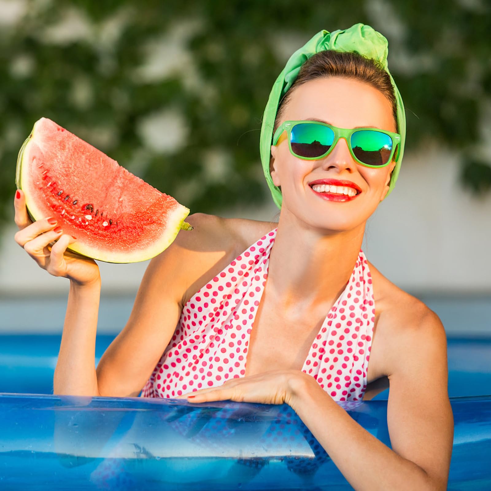 SUNOVELTIES 10 sztuk kolorowych okularów przeciwsłonecznych przezroczysta neonowa oprawka lustrzane soczewki luzem okulary imprezowe klasyczne okulary urodzinowe plaża basen unisex dorośli
