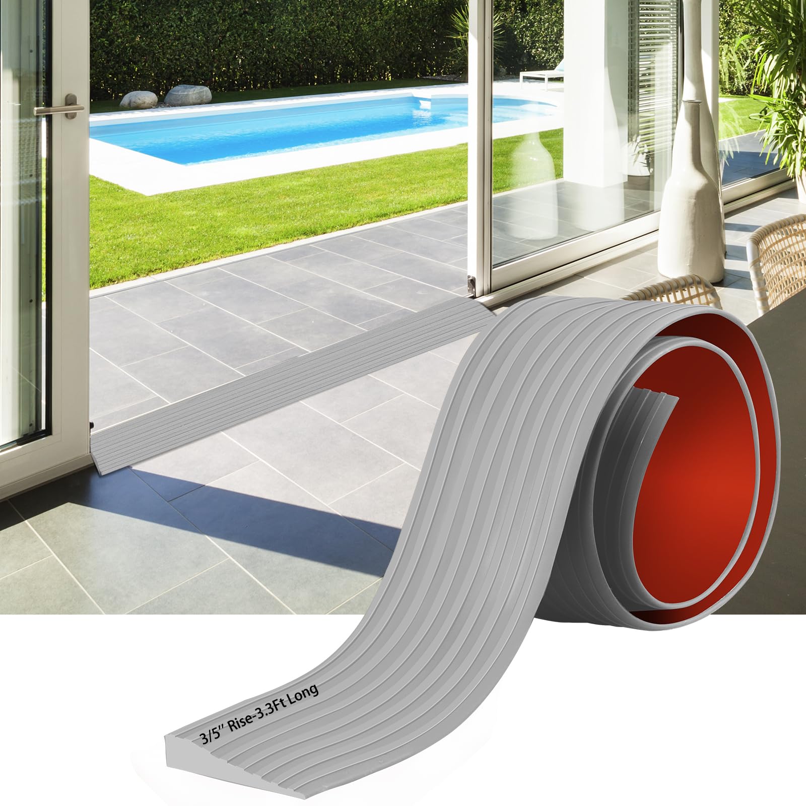 Threshold Ramps for Doorways, 0.6" Rise Rubber Door Threshold Ramp Self-Adhesive Ramps, is Adjustable and Cuttable for Sweeper Wheelchair Stroller