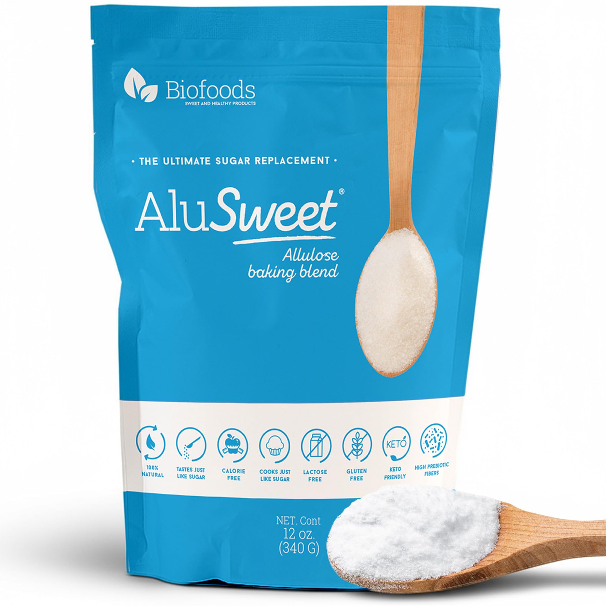 Alusweet Allulose Sweetener Zero Calorie - 12 oz - 1:1 Sugar Substitute, Keto-Friendly, Gluten-Free, Non-Glycemic, Plant-Based Sugar Substitute for Baking, Coffee, Cooking and Drinks