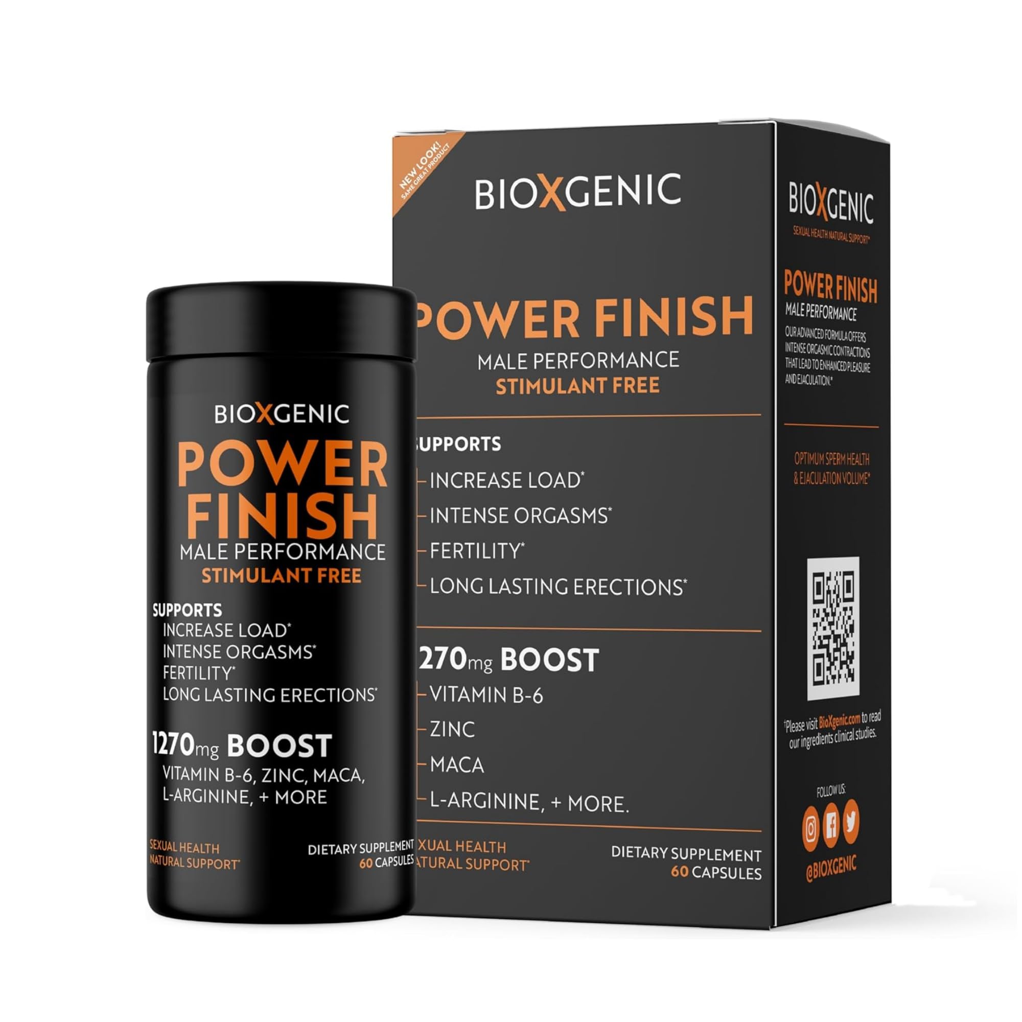 Bioxgenic Suplemento para saúde masculina com vitamina B6, zinco, L-arginina e maca — 60 cápsulas