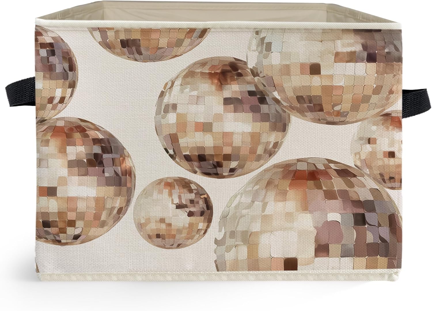 Trendy Beige Disco Ball Storage Box Bins, Funky Glitter Mirror Ball Collapsible Storage Basket Organizer for Bedroom Laundry Room Home Clothes Books, Decor for Room
