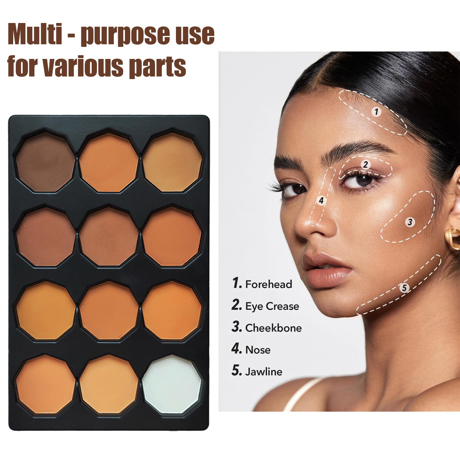 Contour Palette, poudre anti-cernes contouring 12 couleurs avec pinceau à double tête, cadeaux de maquillage pour femmes, C