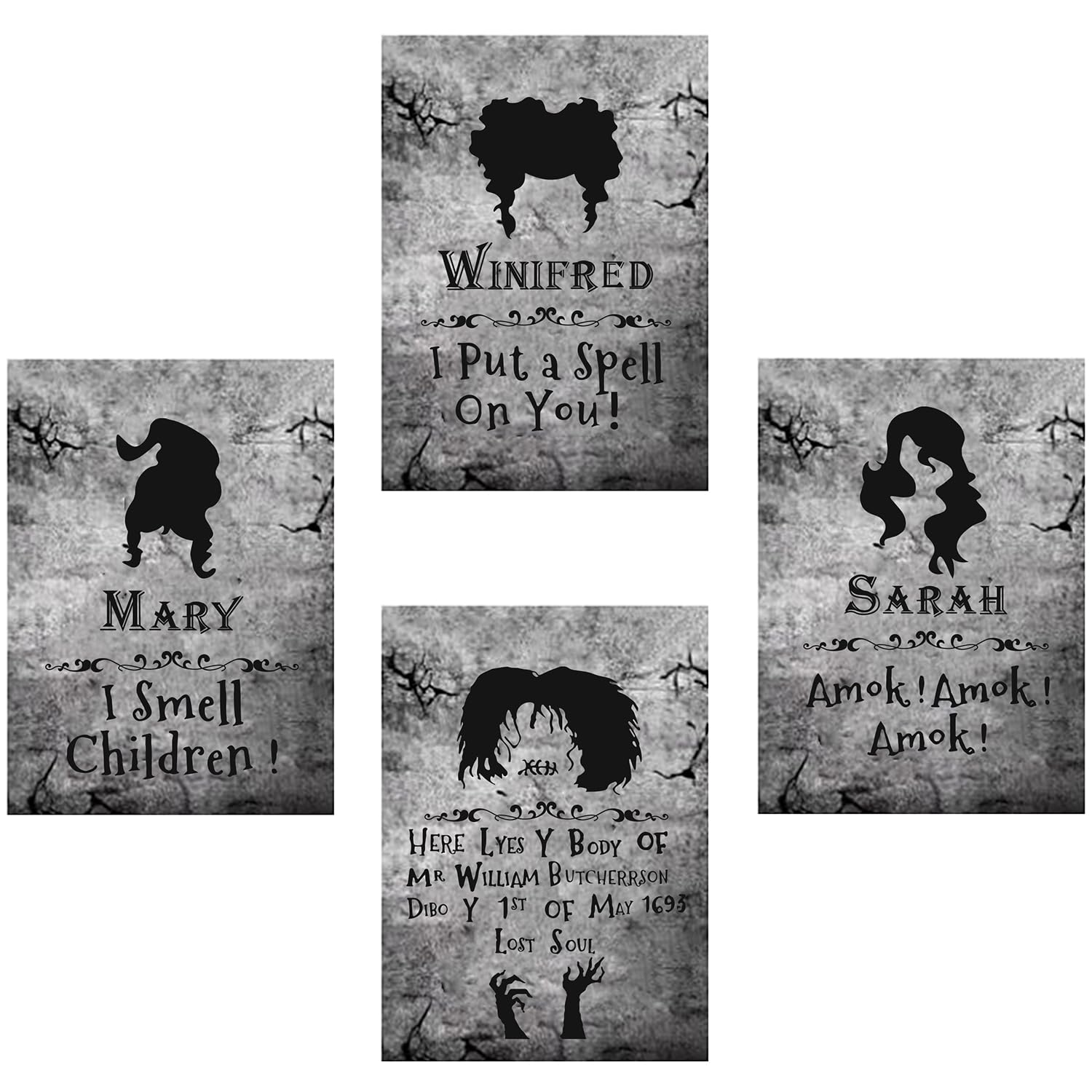 4 duże nagrobki czarownica Hocus Poc Halloween Decor, Znaki Dekoracja nagrobków ogrodowych z kołkami, 16 cali Wysoki, Straszny Nagrobek Cmentarny, Na Imprezy W Domu Dziecka