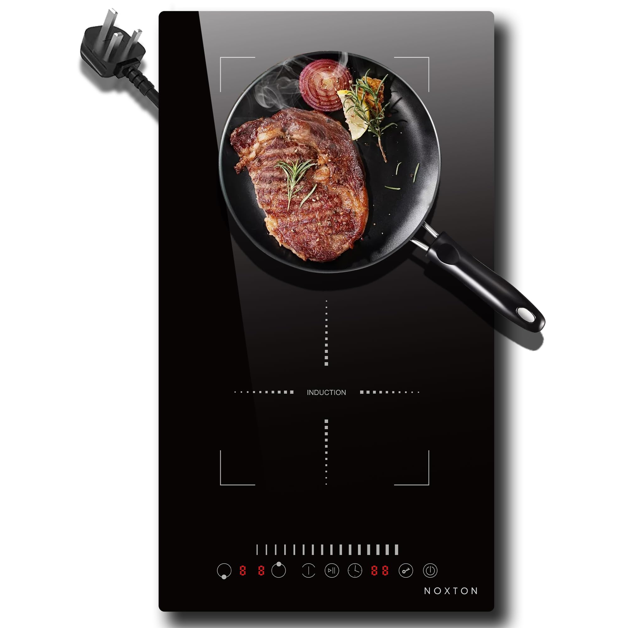 – Plug in Induction Hob 2 Zone, 30cm Electric Hob Flex Zone for Barbecue Pan, 2800W Induction Hobs with Slider Touch Control 220-240V
