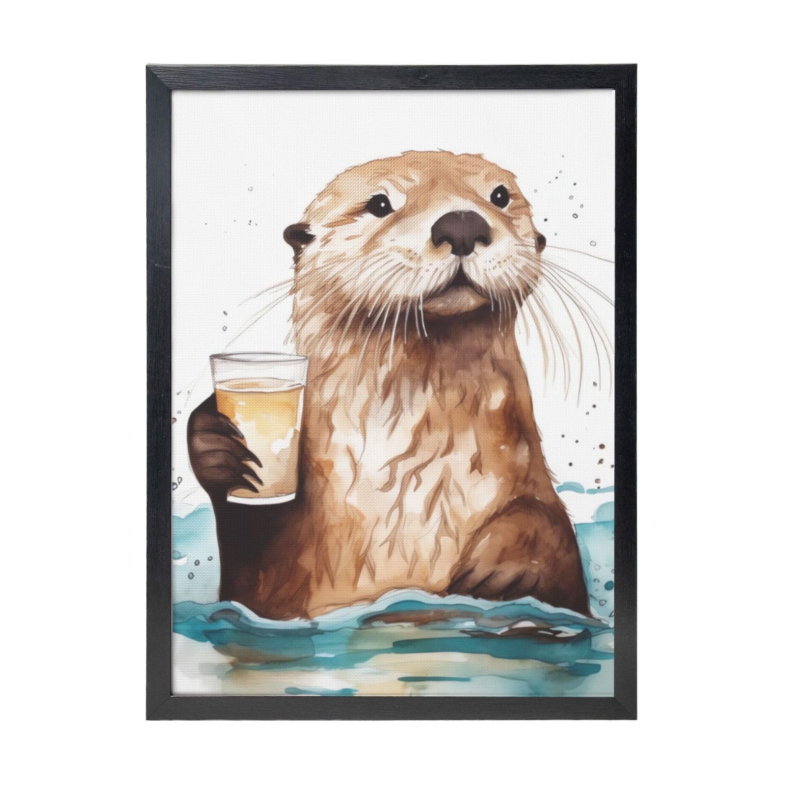 Framed Wall Art - Decorative Canvas Painting Sea Otter Pictures Poster Aesthetic Modern Prints Artwork for Bedroom Office Wall Decor Ready To Hang 12x16 in