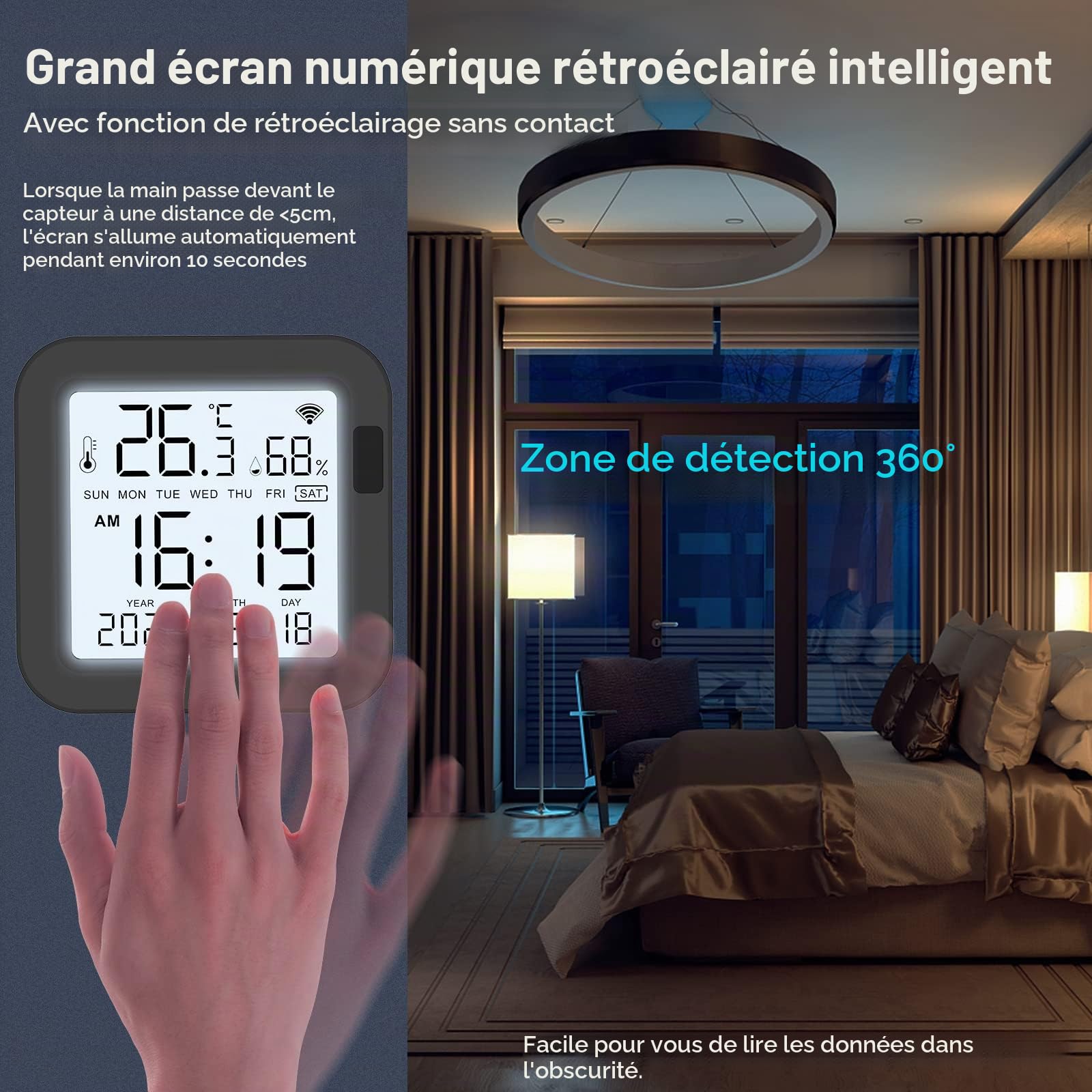 eMylo Thermomètre Hygromètre Intérieur, Télécommande Universelle Intelligente WiFi IR, Compatible avec Alexa, grand écran avec rétroéclairage Hygromètre pour la maison/le bureau