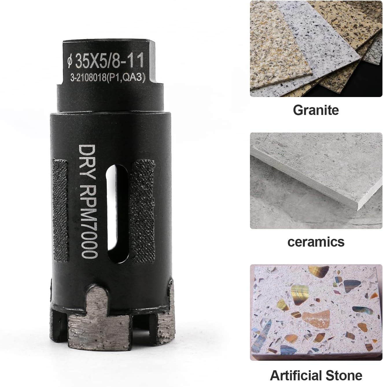 1 Count Diamond Core Drill Bit, 1-3/8 inch, 35mm, 5/8"-11 Thread, Black Oxide Finish, Ideal for Concrete, Stone, Tile, Brick, Masonry